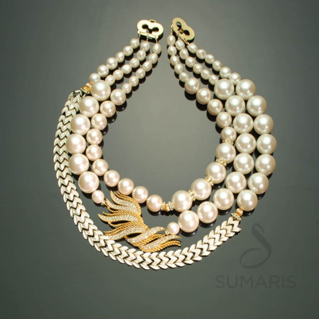 PANDANGO Necklace Sumaris Costume Jewelry Gold-colored Necklaces Vintage Brooch White / Clear Women $400.00 Sumaris