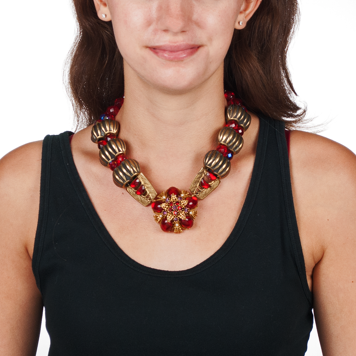 Egyptian Red Necklace Sumaris Necklaces New Designs Red / Orange Vintage Brooch Sumaris Egyptian Red Egyptian Red