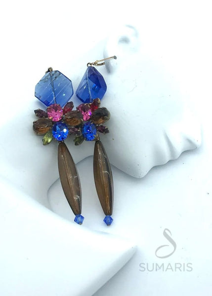 Attractive Earrings In Flower Head Shape With Imitation Blue Diamond | -  Ruby Lane