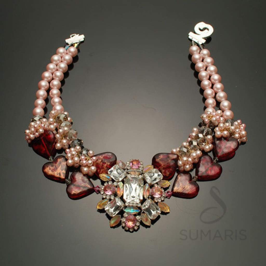 CRYSTAL HEARTS OOAK STATEMENT NECKLACE