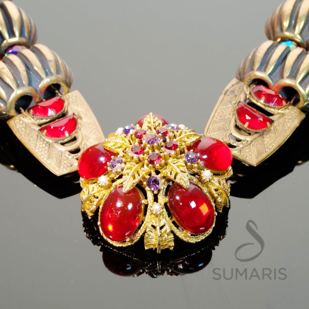 EGYPTIAN RED HAND MADE COSTUME JEWELRY NECKLACE SUMARIS NEW YORK