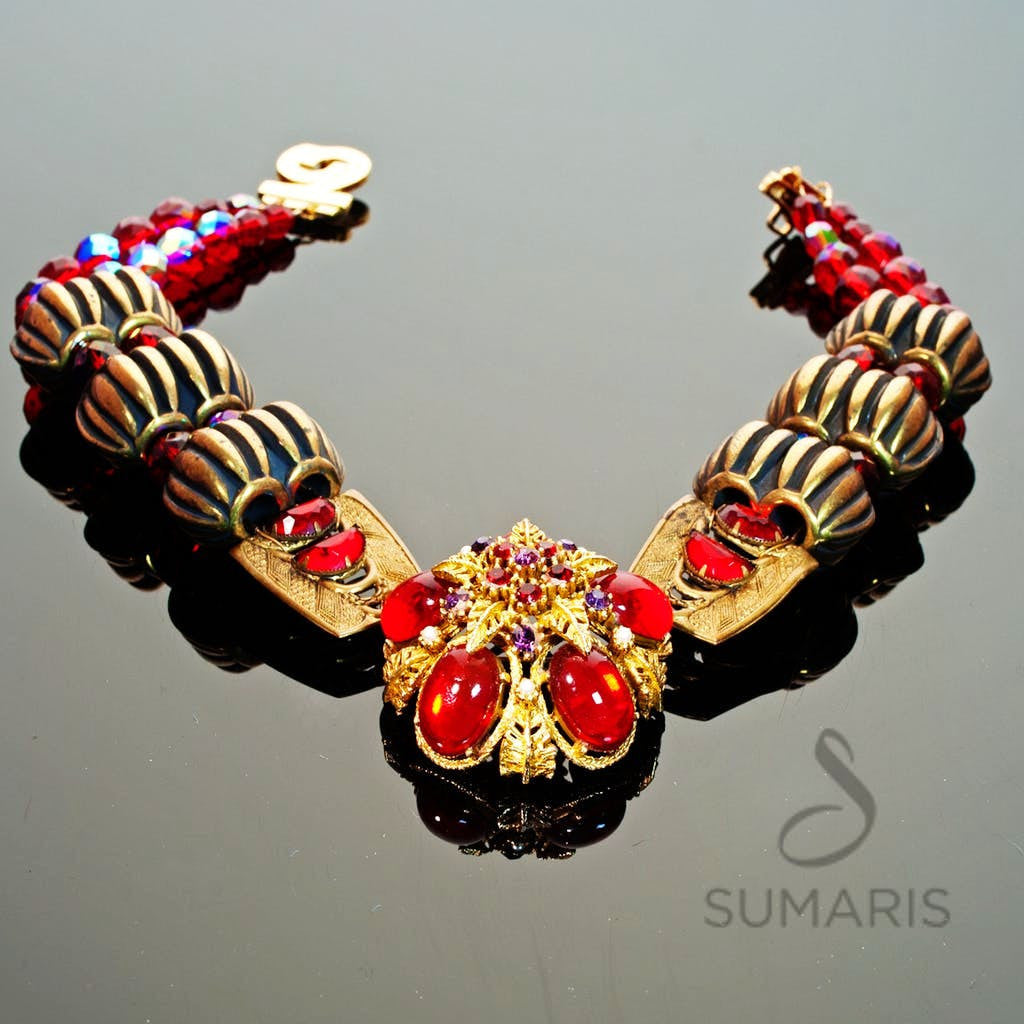 Egyptian Red Necklace Sumaris Necklaces New Designs Red / Orange Vintage Brooch Sumaris Egyptian Red Egyptian Red