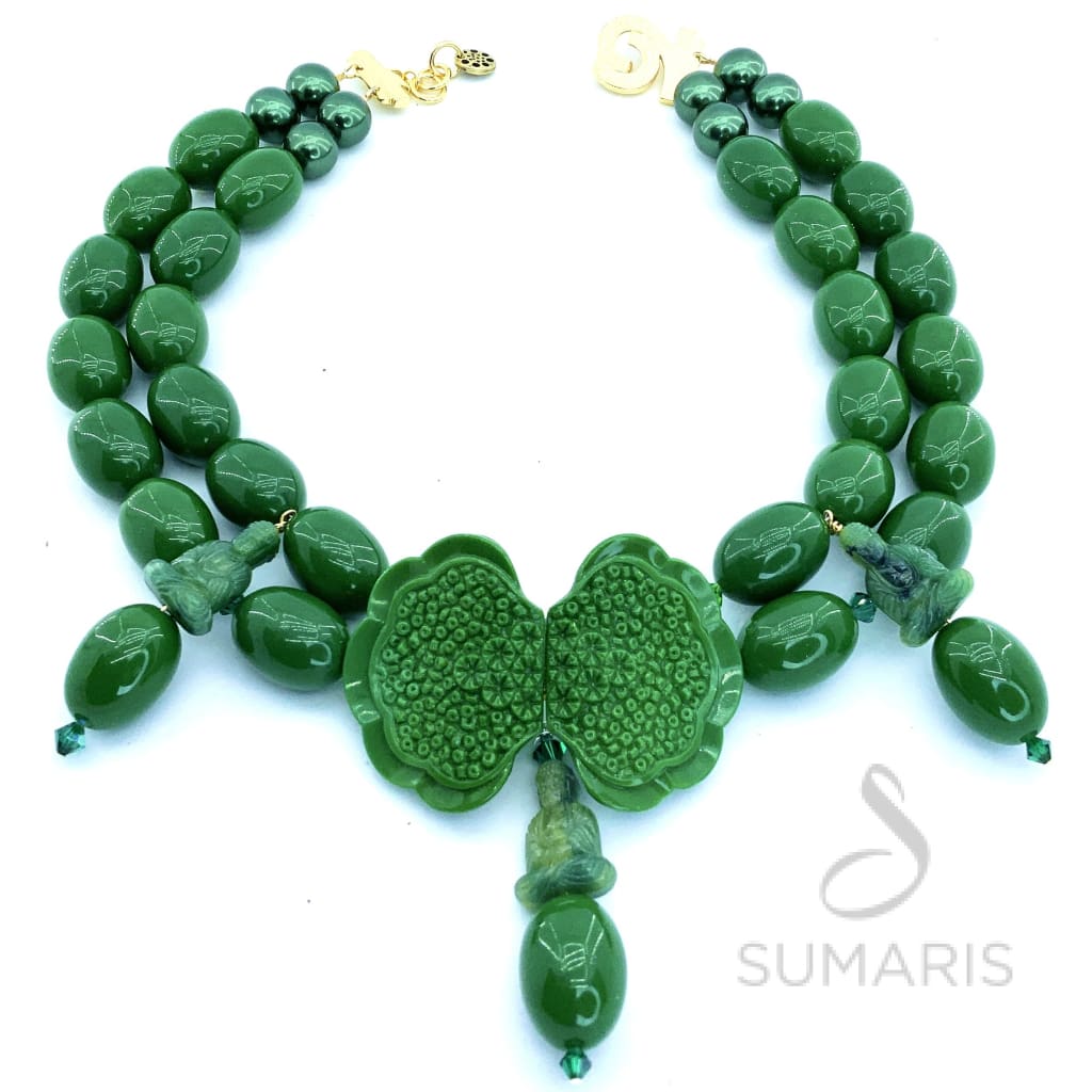 GREEN LOTUS OOAK STATEMENT NECKLACE