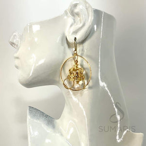 HOOPS AND CROWNS GOLD STATEMENT EARRINGS
