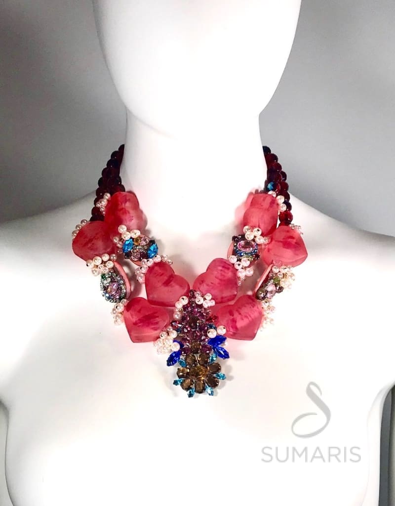 My Hearts Necklace Sumaris Necklaces New Designs Pink / Peach Red / Orange Vintage Brooch Sumaris My Hearts My Hearts