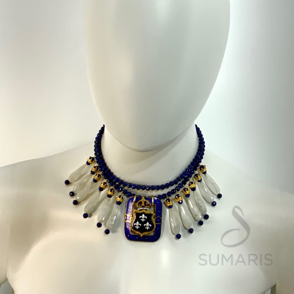 HANDMADE COSTUME JEWELRY OOAK STATEMENT NECKLACE ROYAL MOONSTONES SUMARIS NEW YORK